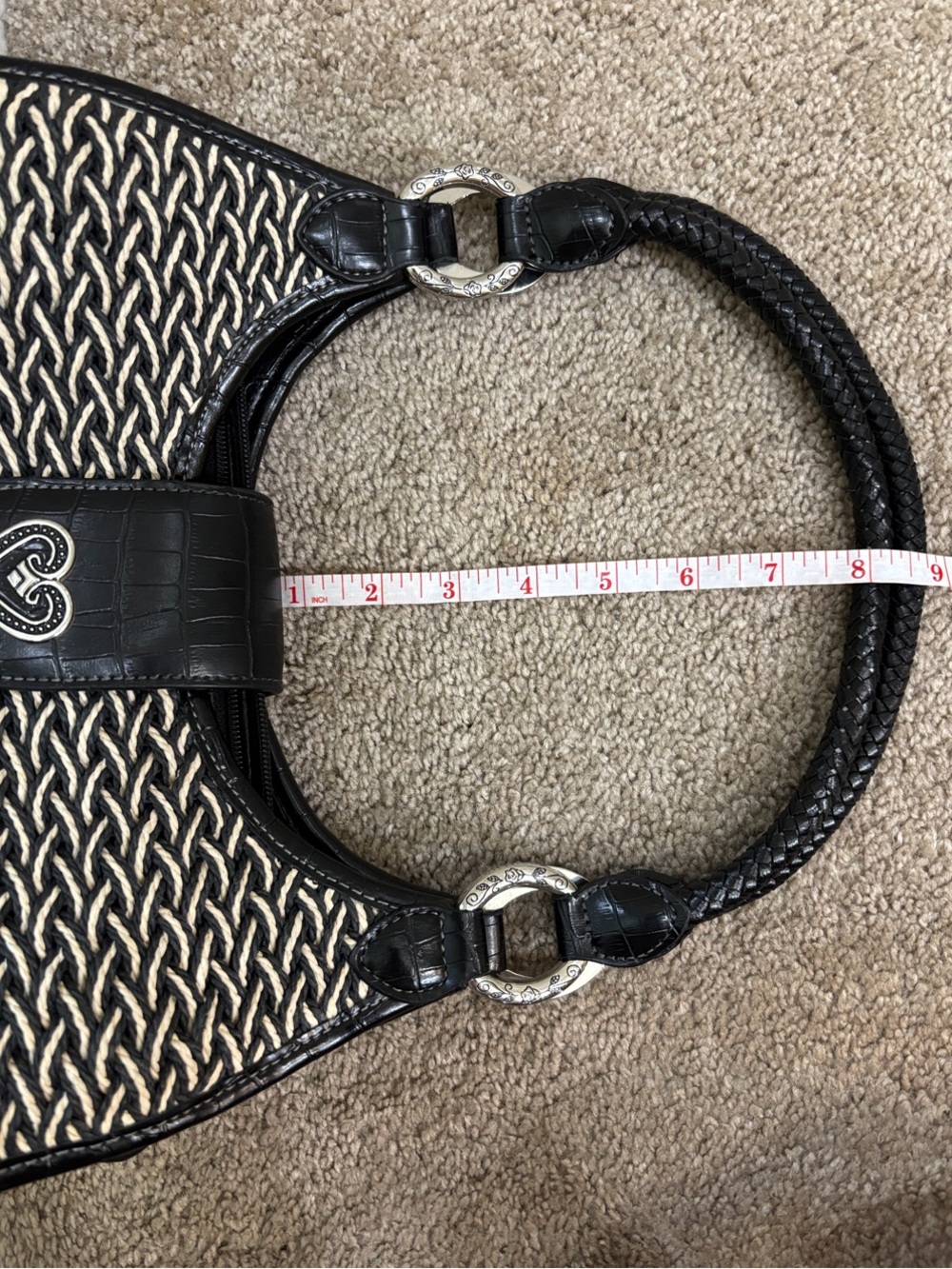 Coldwater Creek Black and Cream Woven Shoulder Bag with Heart Accent - Picture 10 of 10